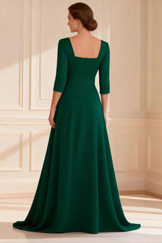 Dark Green Round Neck A Line Long Mother of the Bride Dress with Slit