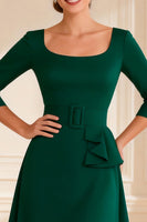 Load image into Gallery viewer, Dark Green Round Neck A Line Long Mother of the Bride Dress with Slit