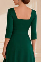 Load image into Gallery viewer, Dark Green Round Neck A Line Long Mother of the Bride Dress with Slit