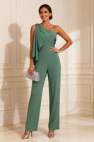 Load image into Gallery viewer, Sage Green One Shoulder Long Mother of the Bride Jumpsuits with Ruffles
