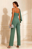 Load image into Gallery viewer, Sage Green One Shoulder Long Mother of the Bride Jumpsuits with Ruffles