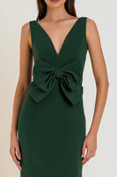 Load image into Gallery viewer, Dark Green V-Neck Mermaid Long Formal Dress with Bow