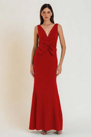 Load image into Gallery viewer, Dark Green V-Neck Mermaid Long Formal Dress with Bow