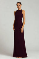 Load image into Gallery viewer, Burgundy Sheath Crew Neck Long Satin Formal Dress