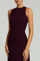Load image into Gallery viewer, Burgundy Sheath Crew Neck Long Satin Formal Dress