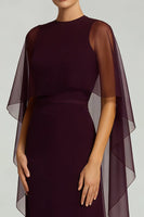 Load image into Gallery viewer, Burgundy Sheath Crew Neck Long Chiffon Formal Dress with Cape