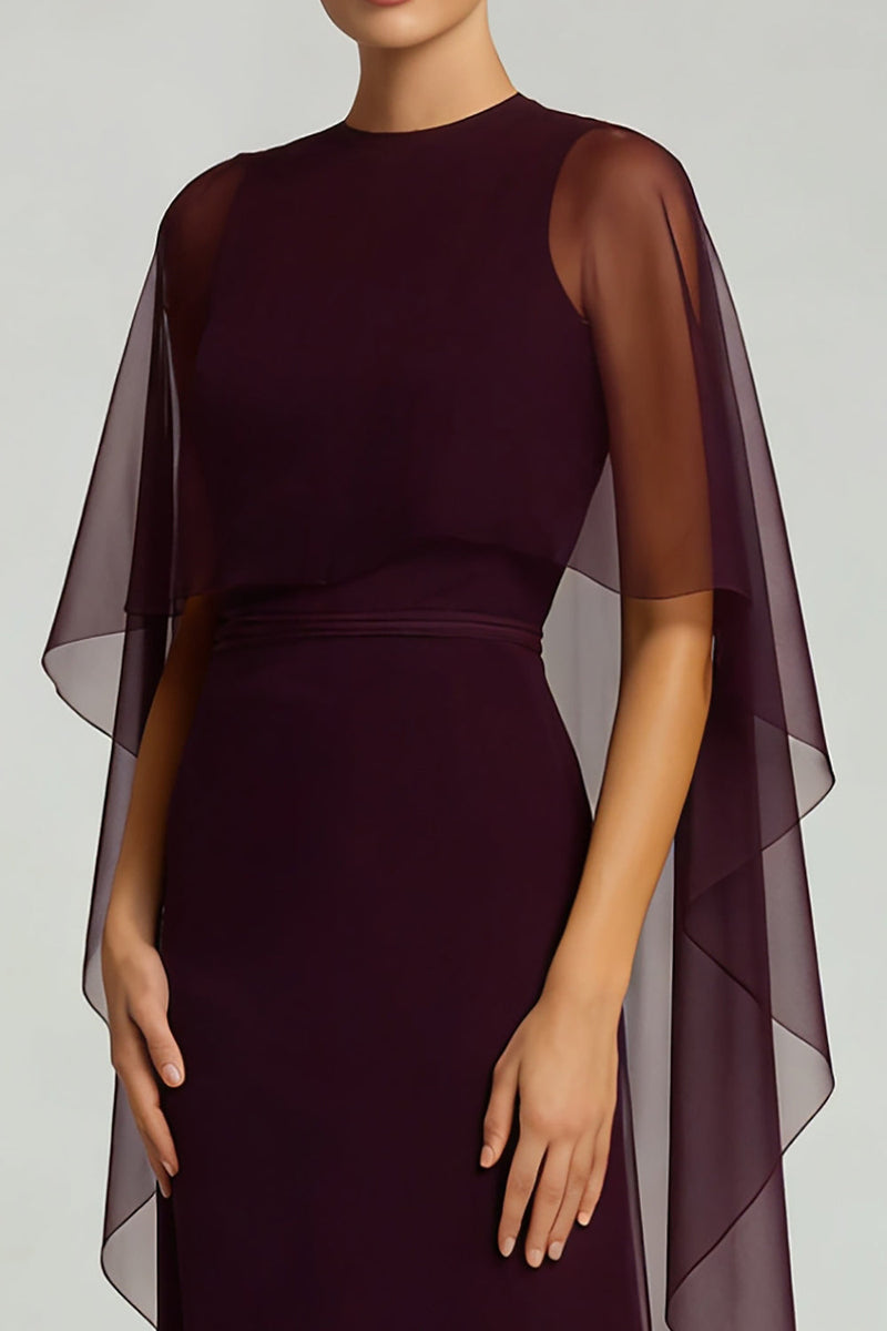 Load image into Gallery viewer, Burgundy Sheath Crew Neck Long Chiffon Formal Dress with Cape