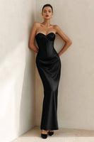 Load image into Gallery viewer, Black Satin Sweetheart Mermaid Corset Long Formal Dress