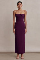 Load image into Gallery viewer, Plum Satin Strapless Long Sheath Formal Dress
