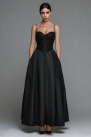 Load image into Gallery viewer, Sparkly Black Spaghetti Straps Long Satin Formal Dress with Sequins