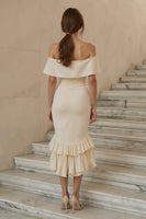 Load image into Gallery viewer, Ivory Satin Ruffled Mermaid Midi Engagement Dress