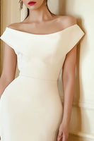 Load image into Gallery viewer, Ivory Off the Shoulder Bodycon Midi Satin Engagement Dress with Slit