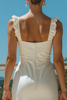 Load image into Gallery viewer, Ivory Square Neck Long Satin Wedding Reception Dress with Ruffles