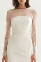 Load image into Gallery viewer, Ivory Bateau Neck Midi Satin Engagement Dress with Slit
