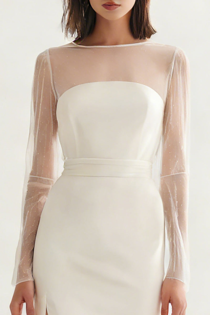 Load image into Gallery viewer, Ivory Bateau Neck Midi Satin Engagement Dress with Slit