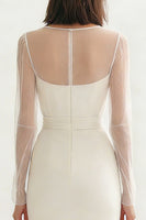 Load image into Gallery viewer, Ivory Bateau Neck Midi Satin Engagement Dress with Slit