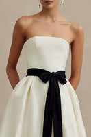 Load image into Gallery viewer, Ivory Satin Strapless A Line Long Engagement Dress with Bow