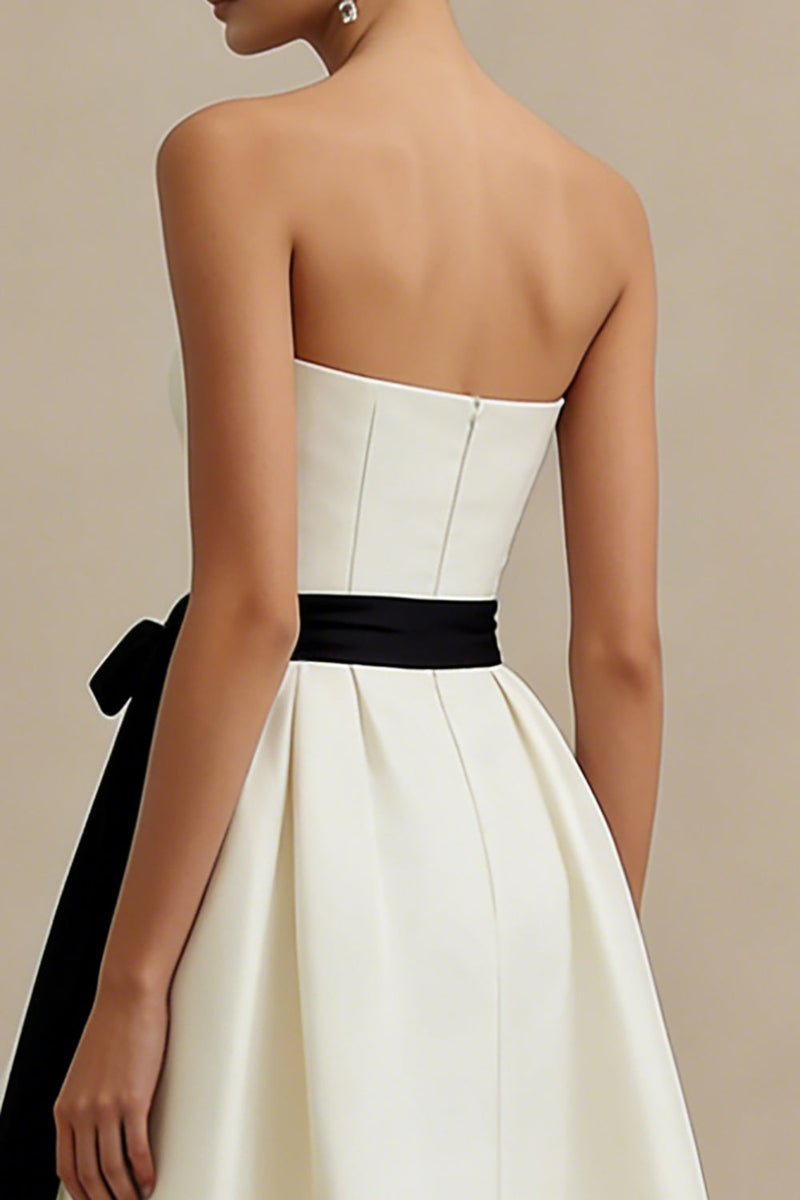 Load image into Gallery viewer, Ivory Satin Strapless A Line Long Engagement Dress with Bow