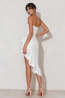 Load image into Gallery viewer, White Strapless Ruffled Asymmetrical Bachelorette Dress