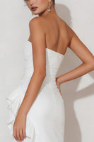 Load image into Gallery viewer, White Strapless Ruffled Asymmetrical Bachelorette Dress