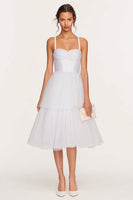 Load image into Gallery viewer, White Tulle Tiered Spaghetti Straps Corset Midi Bridal Shower Dress