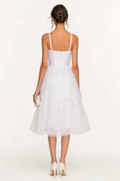 Load image into Gallery viewer, White Tulle Tiered Spaghetti Straps Corset Midi Bridal Shower Dress
