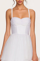 Load image into Gallery viewer, White Tulle Tiered Spaghetti Straps Corset Midi Bridal Shower Dress