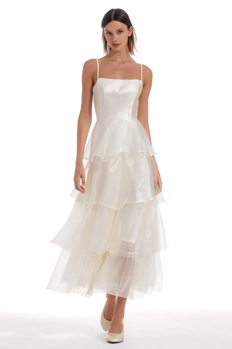 Load image into Gallery viewer, Ivory Organza Long Ruffled Engagement Dress