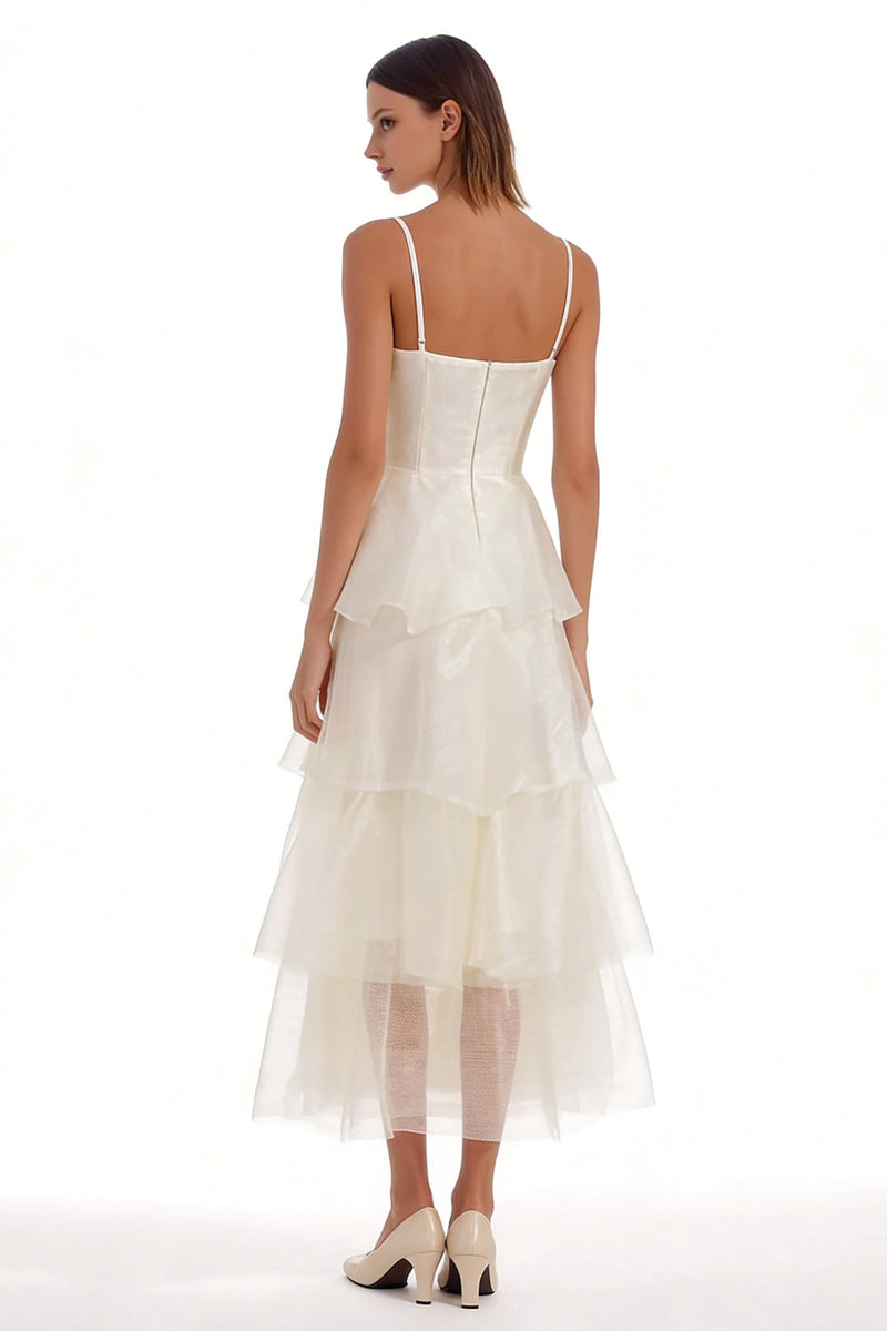 Load image into Gallery viewer, Ivory Organza Long Ruffled Engagement Dress