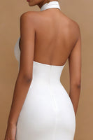 Load image into Gallery viewer, White Cross Neck Bodycon V Neck Midi Engagement Dress with Keyhole