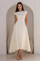 Load image into Gallery viewer, Ivory Satin A Line Bateau Neck Long Engagement Dress