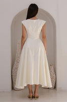 Load image into Gallery viewer, Ivory Satin A Line Bateau Neck Long Engagement Dress