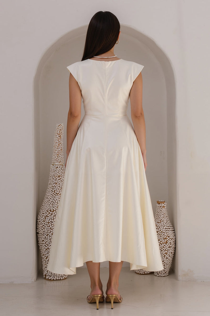 Load image into Gallery viewer, Ivory Satin A Line Bateau Neck Long Engagement Dress