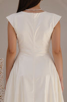 Load image into Gallery viewer, Ivory Satin A Line Bateau Neck Long Engagement Dress