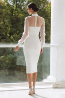 Load image into Gallery viewer, White Satin High Neck Midi Engagement Dress with Keyhole