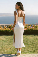 Load image into Gallery viewer, White Thick Straps Long Sheath Engagement Dress with Slit