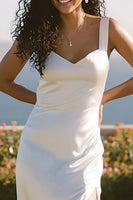 Load image into Gallery viewer, White Thick Straps Long Sheath Engagement Dress with Slit