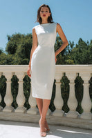 Load image into Gallery viewer, Simple White Bateau Neck Bodycon Midi Engagement Dress