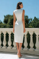 Load image into Gallery viewer, Simple White Bateau Neck Bodycon Midi Engagement Dress