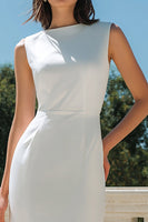 Load image into Gallery viewer, Simple White Bateau Neck Bodycon Midi Engagement Dress