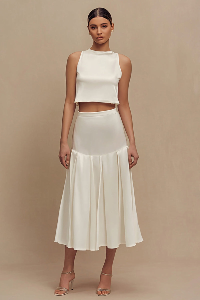Load image into Gallery viewer, Ivory 2 Pieces A Line Crew Neck Midi Engagement Dress