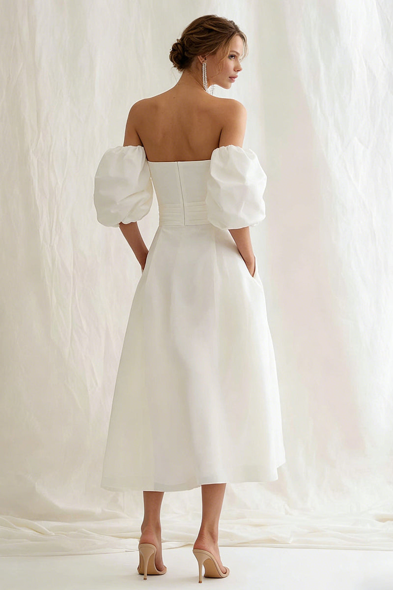 Load image into Gallery viewer, Ivory Puff Sleeves A Line Maxi Engagement Dress