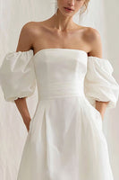 Load image into Gallery viewer, Ivory Puff Sleeves A Line Maxi Engagement Dress