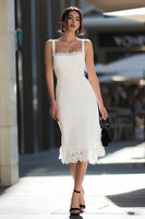 Load image into Gallery viewer, Ivory Satin Square Neck Midi Engagement Dress with Lace