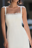 Load image into Gallery viewer, Ivory Satin Square Neck Midi Engagement Dress with Lace