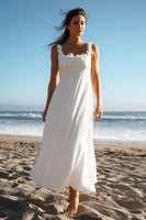 Load image into Gallery viewer, White Chiffon A Line Square Neck Long Wedding Reception Dress