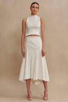 Load image into Gallery viewer, 2 Piece Ivory Ruffled High Neck A Line Midi Engagement Dress