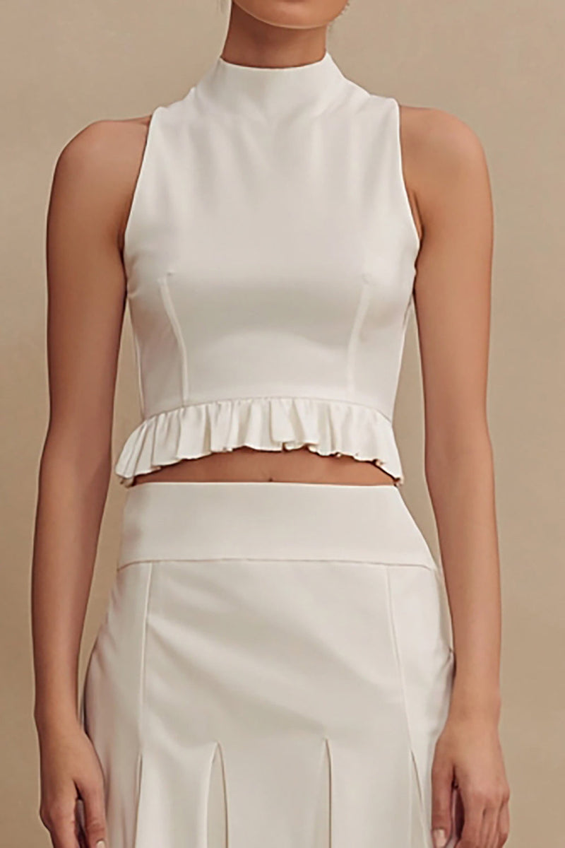 Load image into Gallery viewer, 2 Piece Ivory Ruffled High Neck A Line Midi Engagement Dress