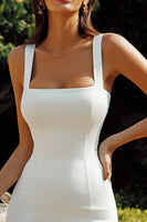 Load image into Gallery viewer, White Bodycon Square Neck Midi Bridal Shower Dress