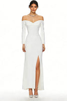 Load image into Gallery viewer, Simple White Sheath Long Wedding Reception Dress with Slit